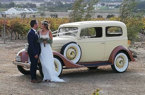 Wedding Couple Next To 1934 Chev Christiaan