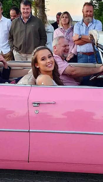 cadillac tours and trips matric dance girl in pink convertible cadillac